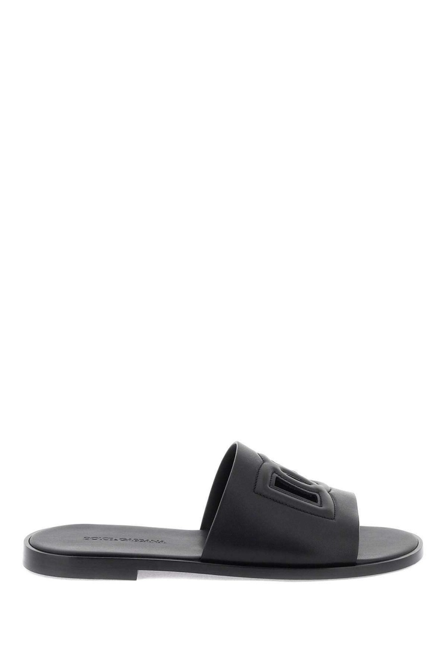 Men * | Leather Sliders With Logo Dolce & Gabbana Excellent Black