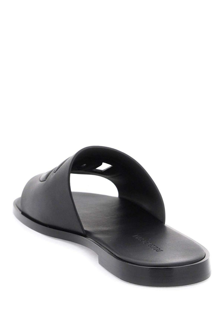 Men * | Leather Sliders With Logo Dolce & Gabbana Excellent Black