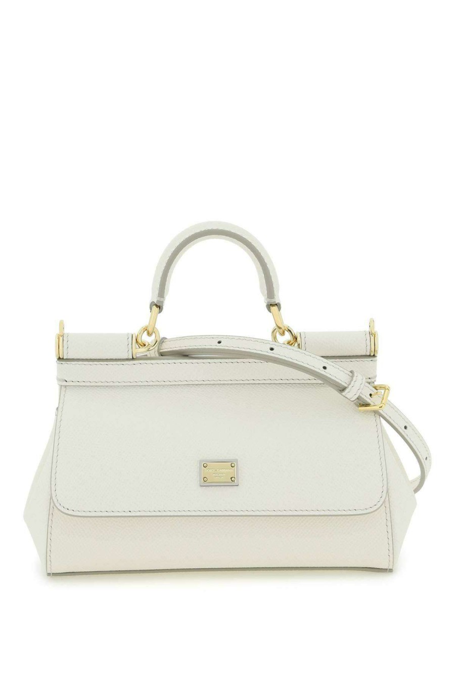 Women * | Small Sicily Bag In Dauphine Leather Dolce & Gabbana 100% Guarantee White