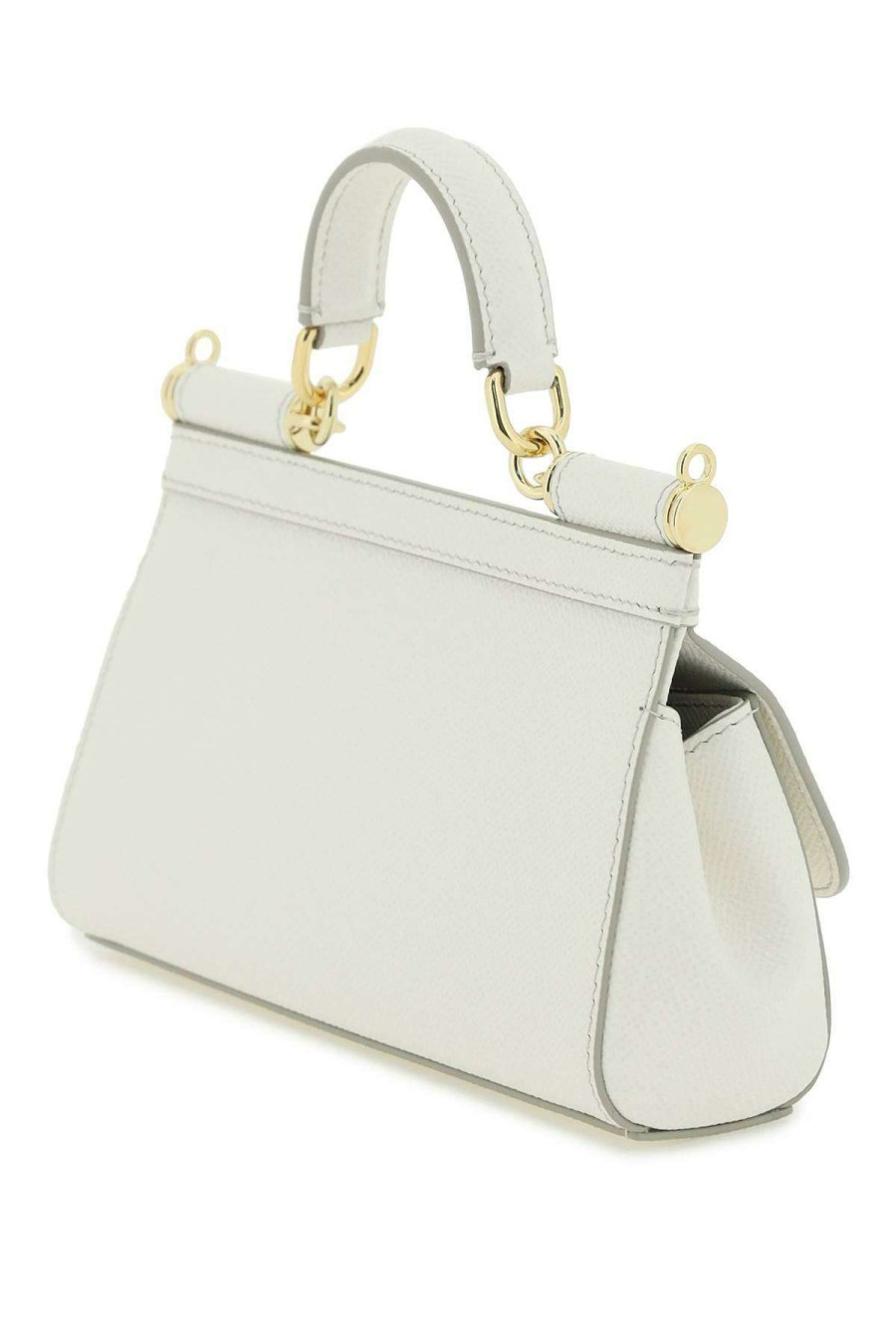 Women * | Small Sicily Bag In Dauphine Leather Dolce & Gabbana 100% Guarantee White