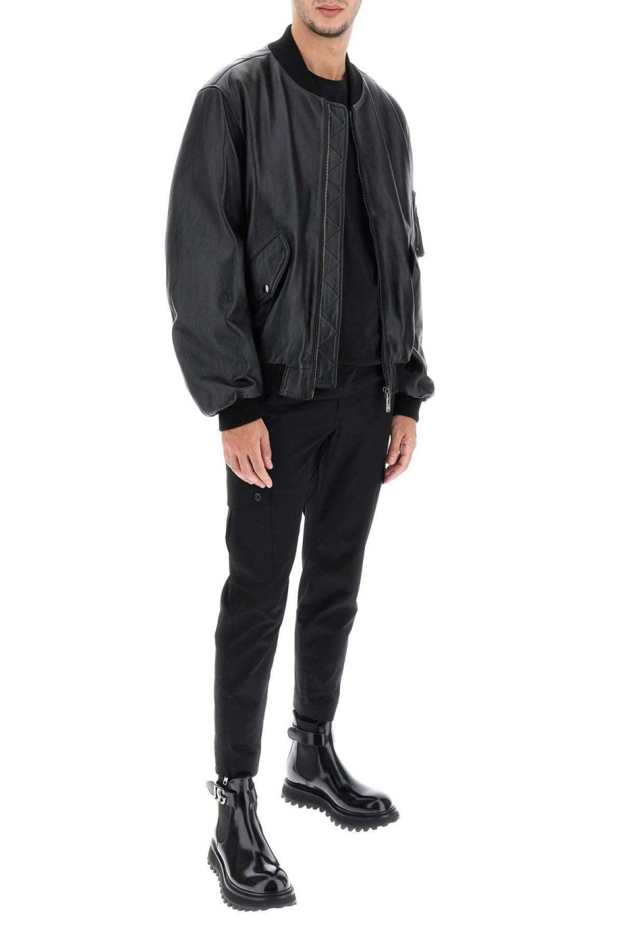 Men * | Leather Bomber Jacket Dolce & Gabbana Original Black