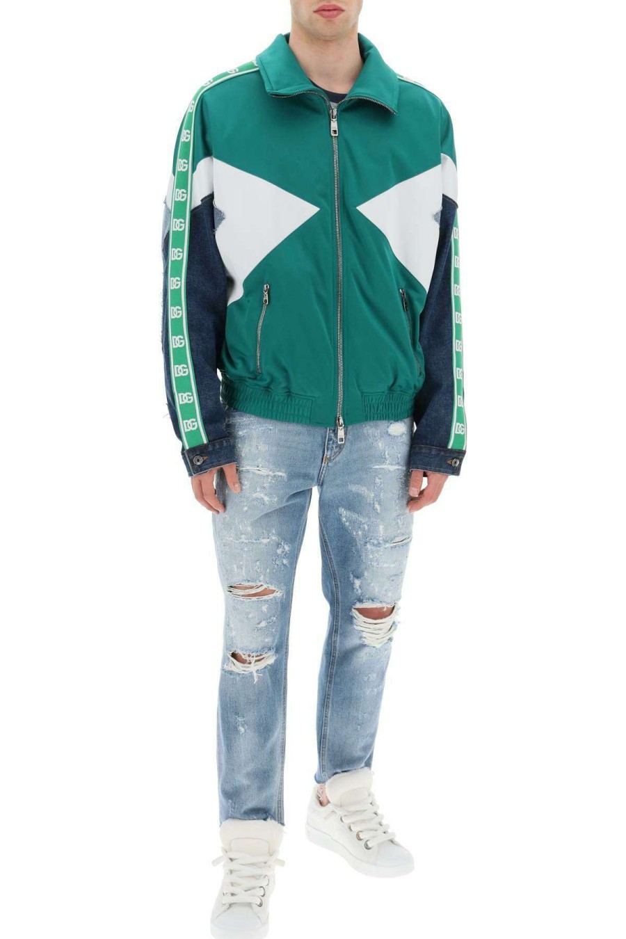 Men * | Patchwork Track Jacket Dolce & Gabbana Excellent Green