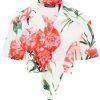 Women * | Carnation Print Cotton Cropped Shirt Dolce & Gabbana Original White/Pink