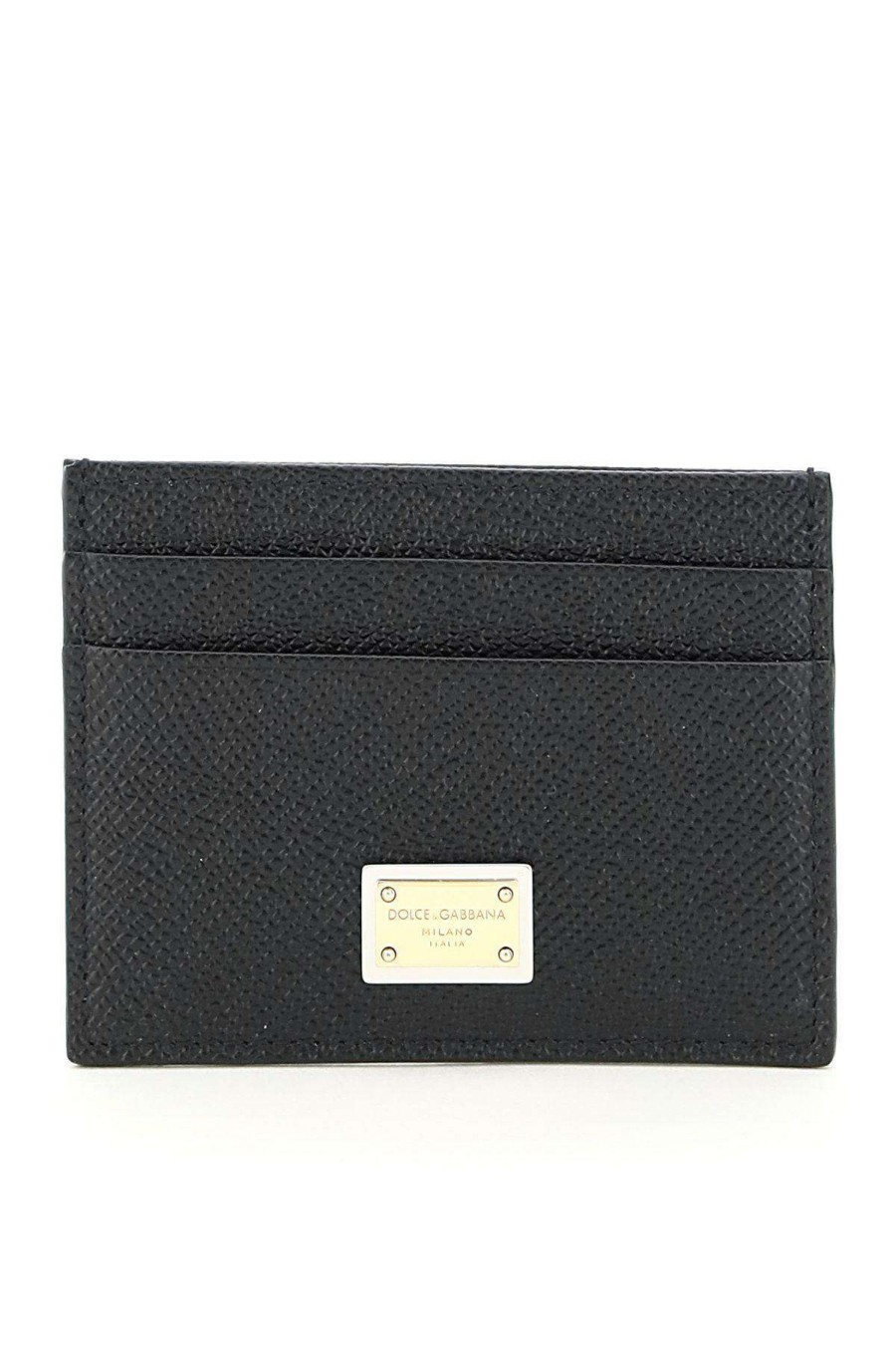 Women * | Leather Card Holder With Logo Plaque Dolce & Gabbana Top Sellers Black