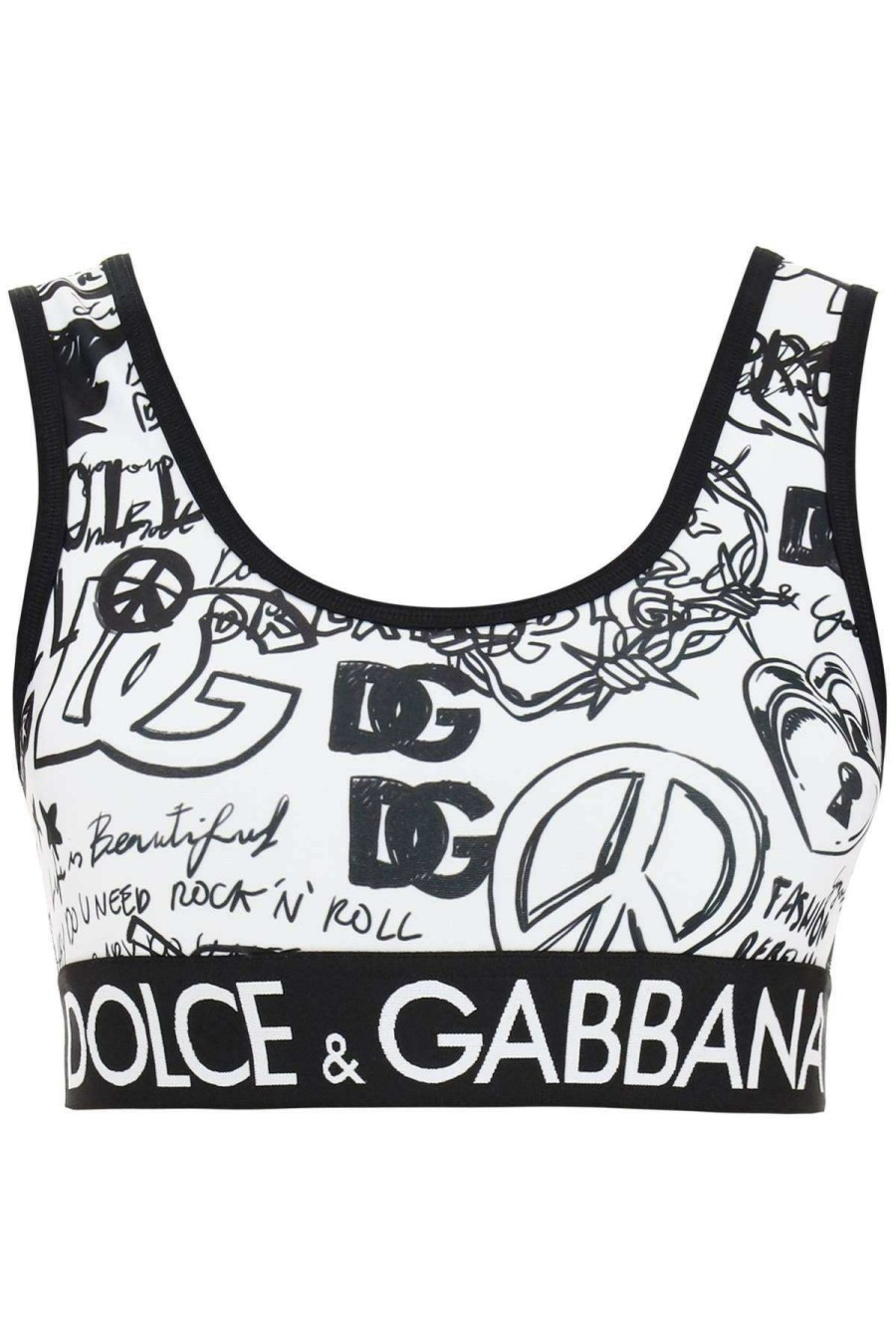 Women * | Graffiti Print Sports Bra Dolce & Gabbana Low Price White/Black