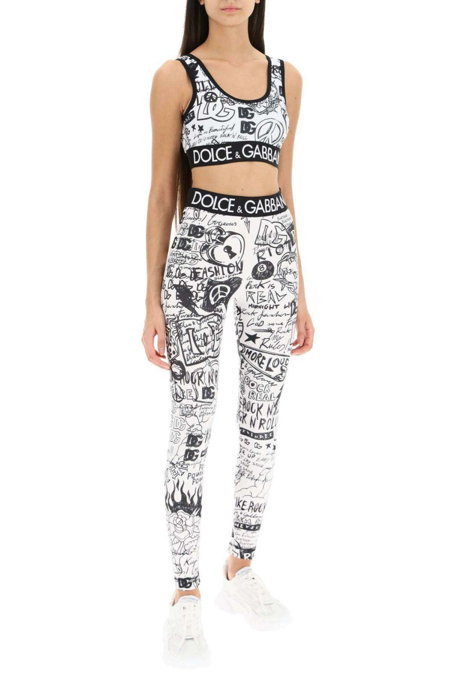 Women * | Graffiti Print Sports Bra Dolce & Gabbana Low Price White/Black