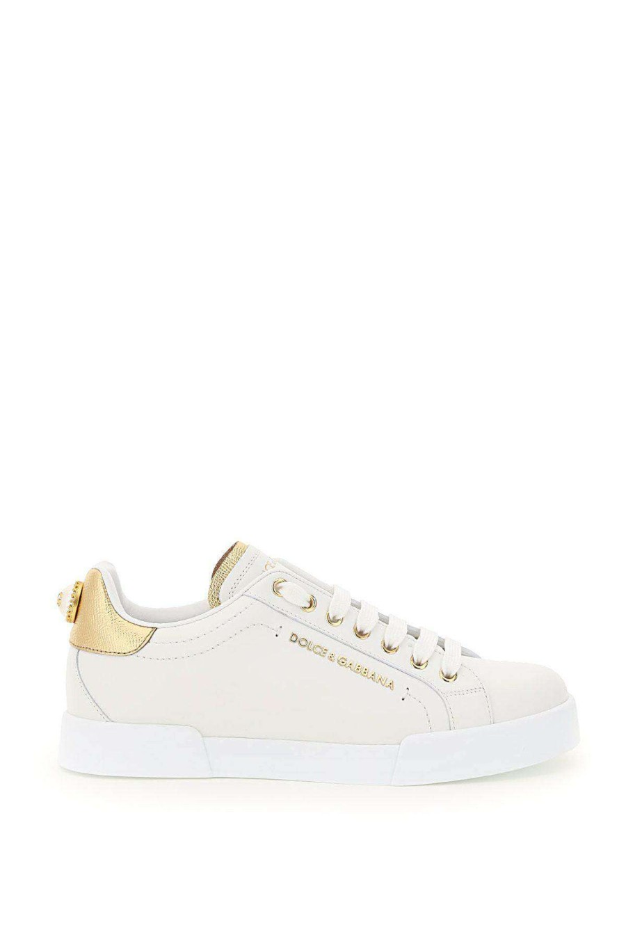 Women * | Portofino Sneakers With Pearl Dolce & Gabbana Outlet White/Gold