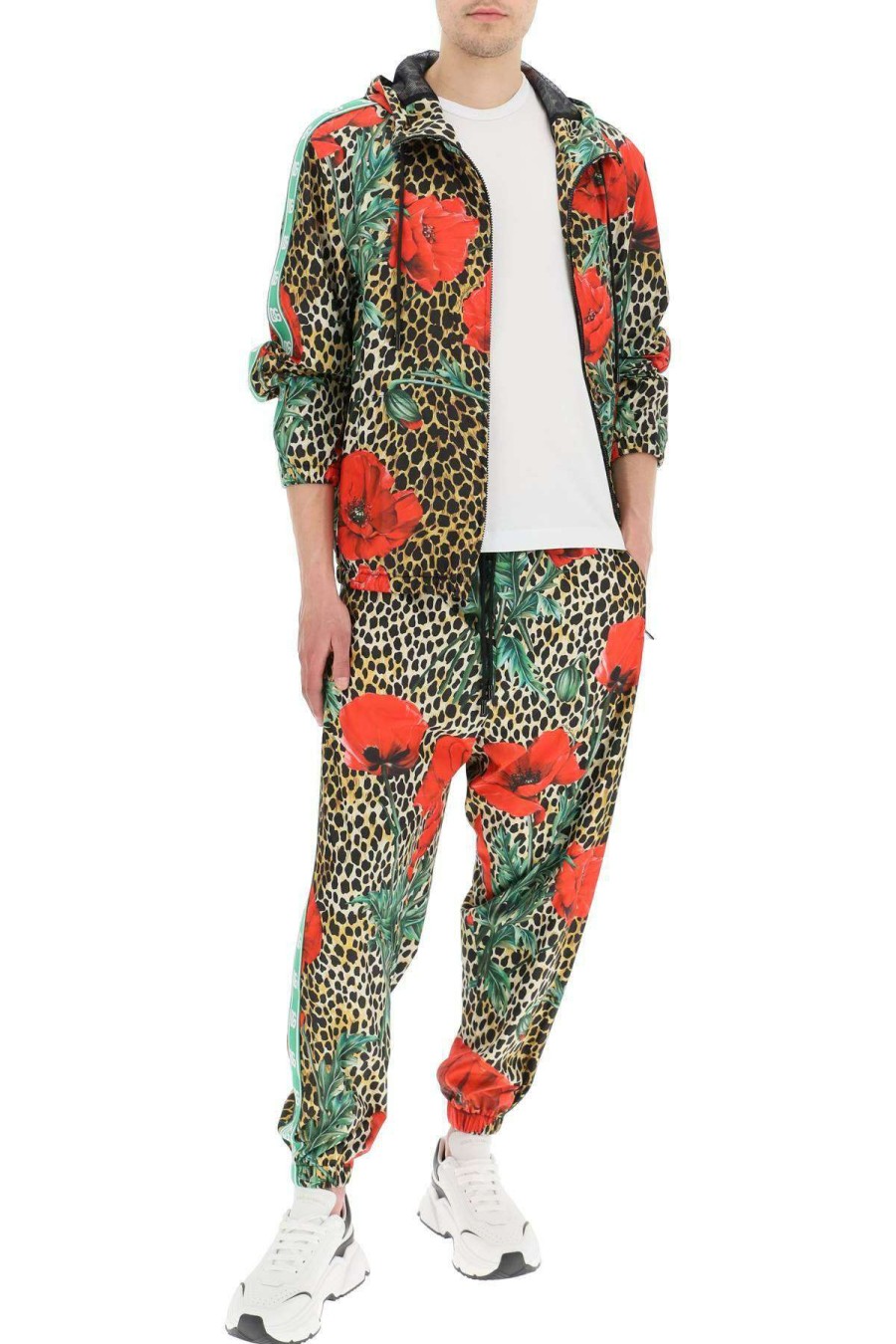 Men * | Animalier Floral-Printed Track Pants Dolce & Gabbana 100% Guarantee Brown/Red/Green