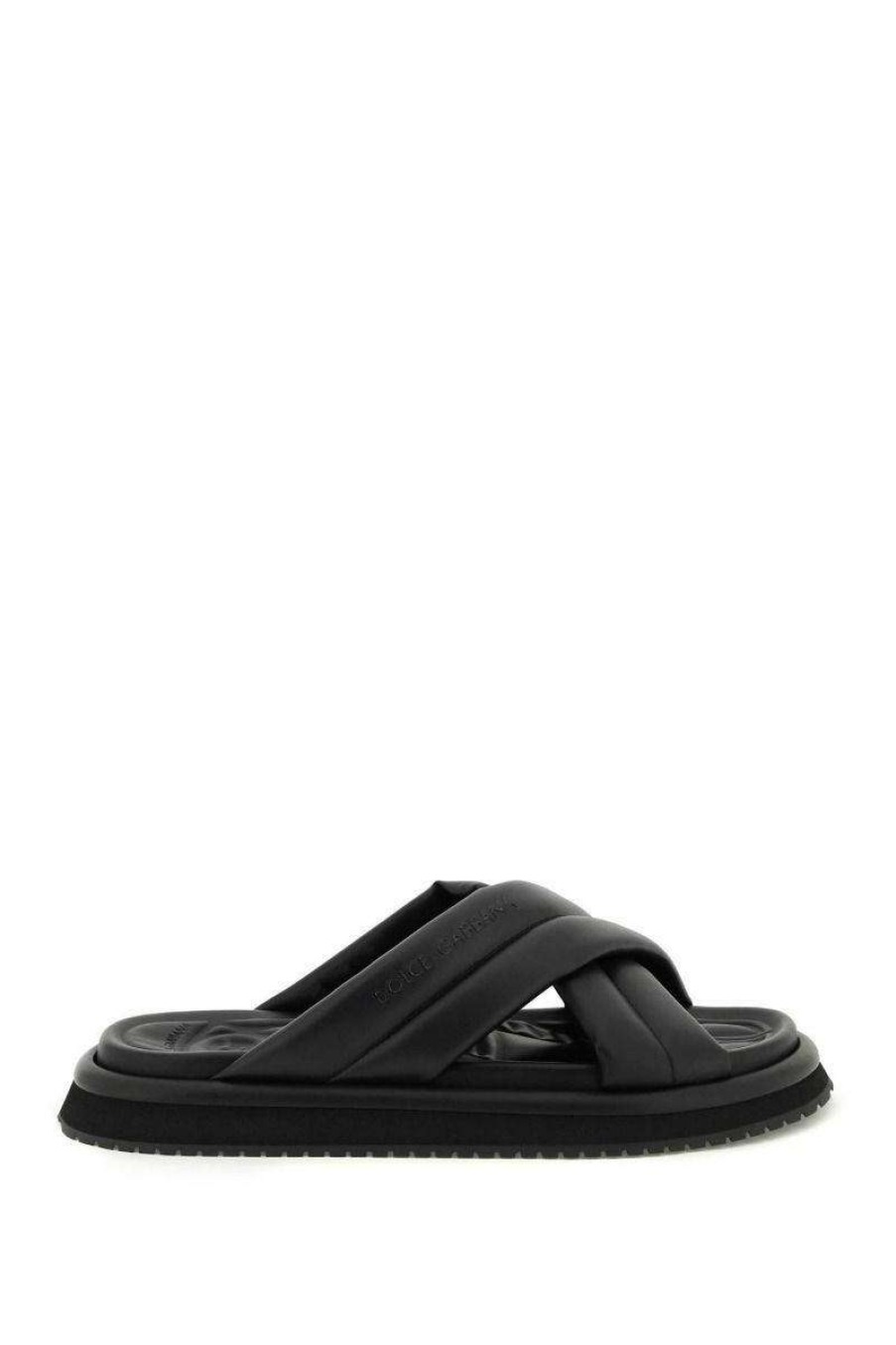 Men * | Faux Leather Slides Dolce & Gabbana Top Sellers Black