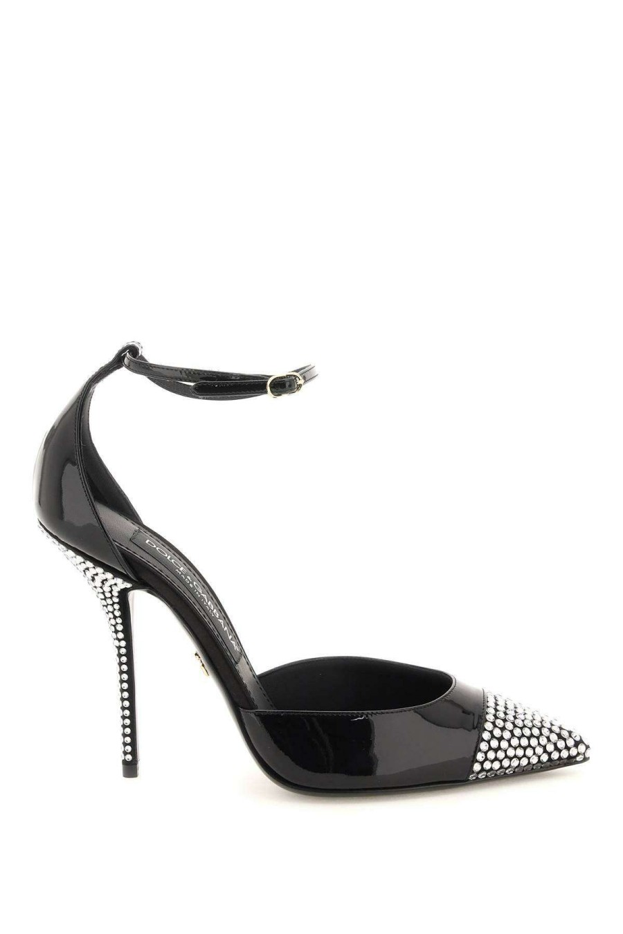 Women * | Patent Leather Pumps With Rhinestones Dolce & Gabbana Discounts Black