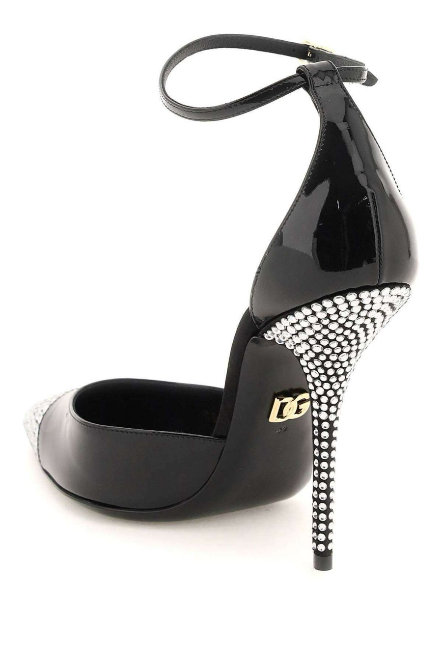 Women * | Patent Leather Pumps With Rhinestones Dolce & Gabbana Discounts Black