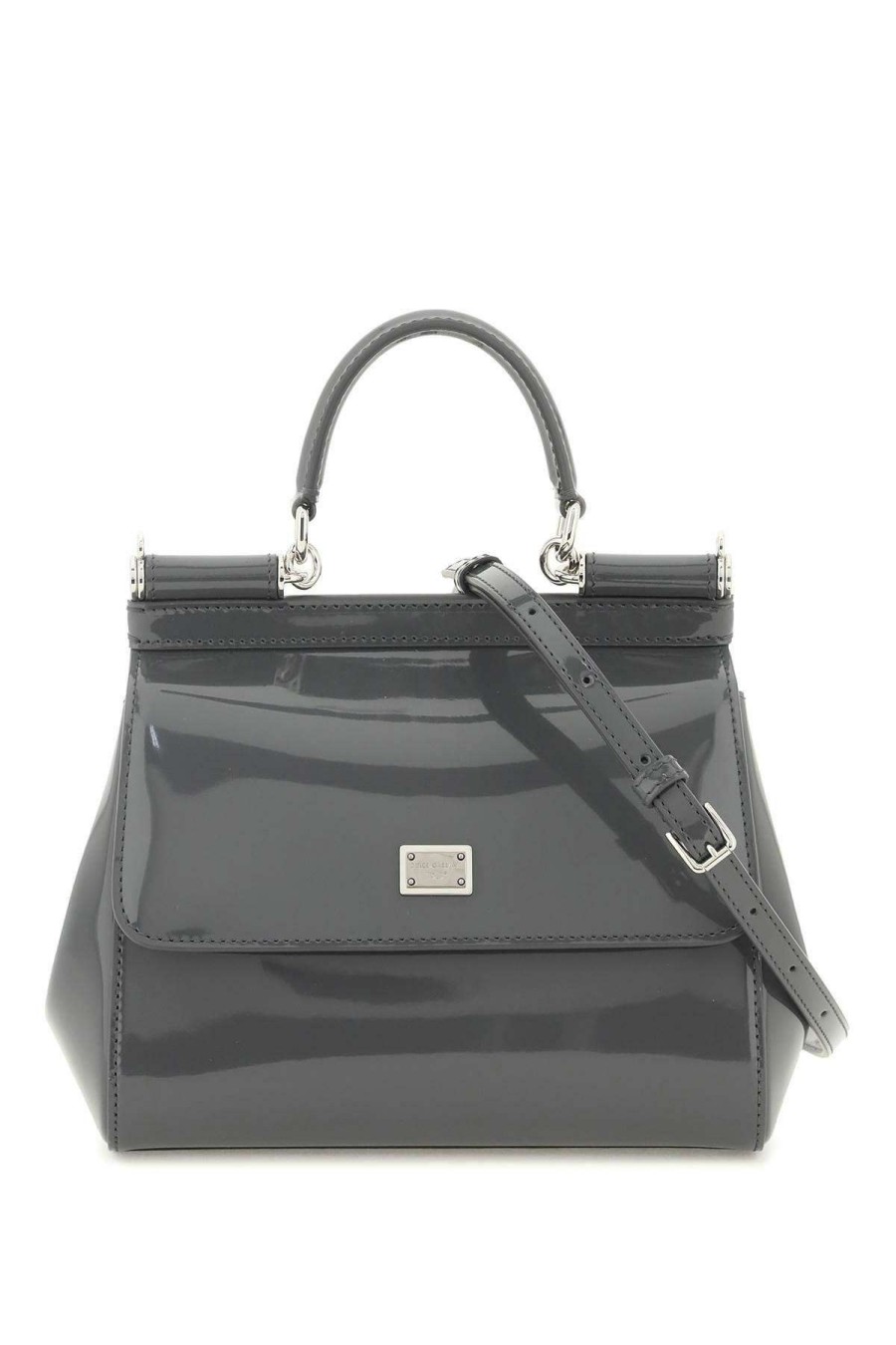 Women * | Patent Leather 'Sicily' Handbag Dolce & Gabbana Top Selling Grey