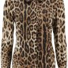 Women * | Leopard Print Silk Shirt Dolce & Gabbana Shop Beige/Brown