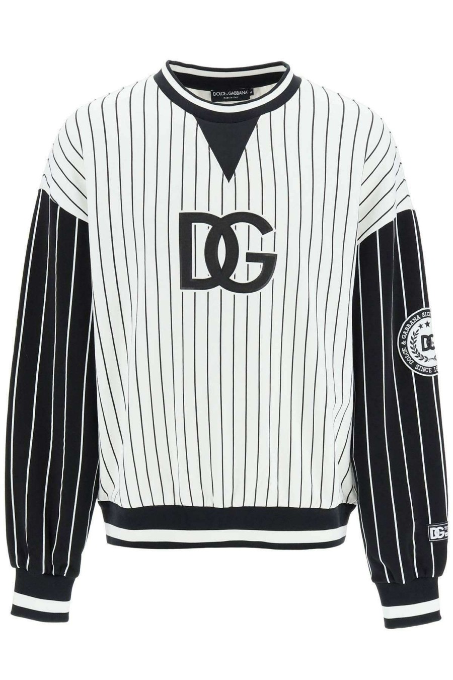 Men * | Striped Crew-Neck Sweater Dolce & Gabbana Online White/Black