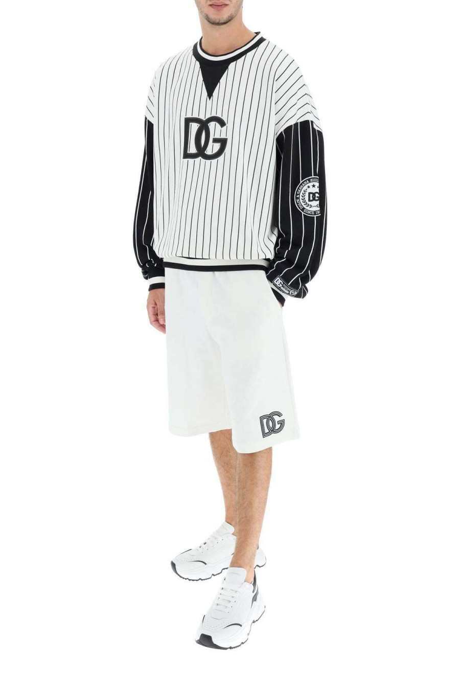 Men * | Striped Crew-Neck Sweater Dolce & Gabbana Online White/Black