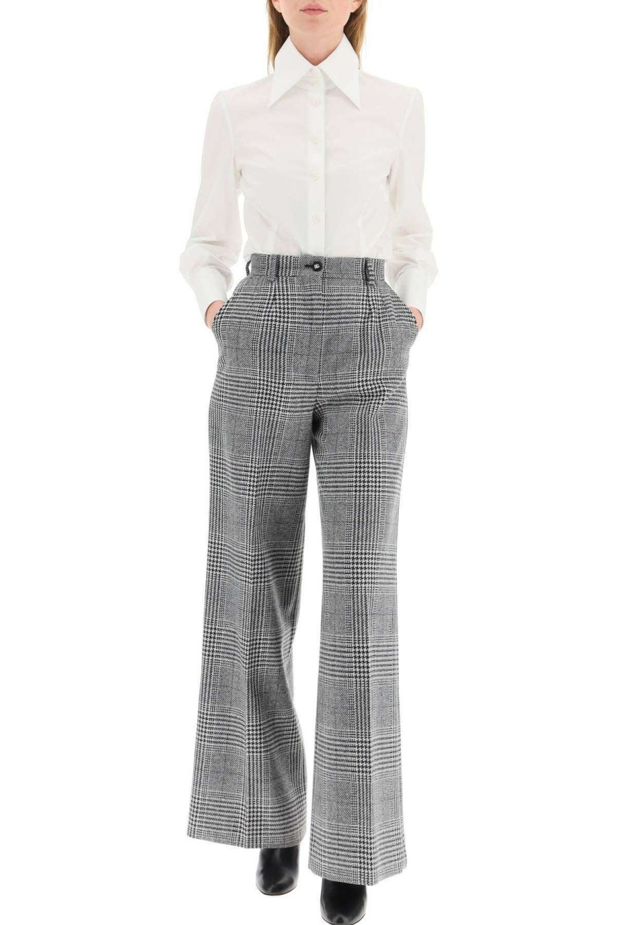 Women * | Prince Of Wales Trousers Dolce & Gabbana Store Grey/Black