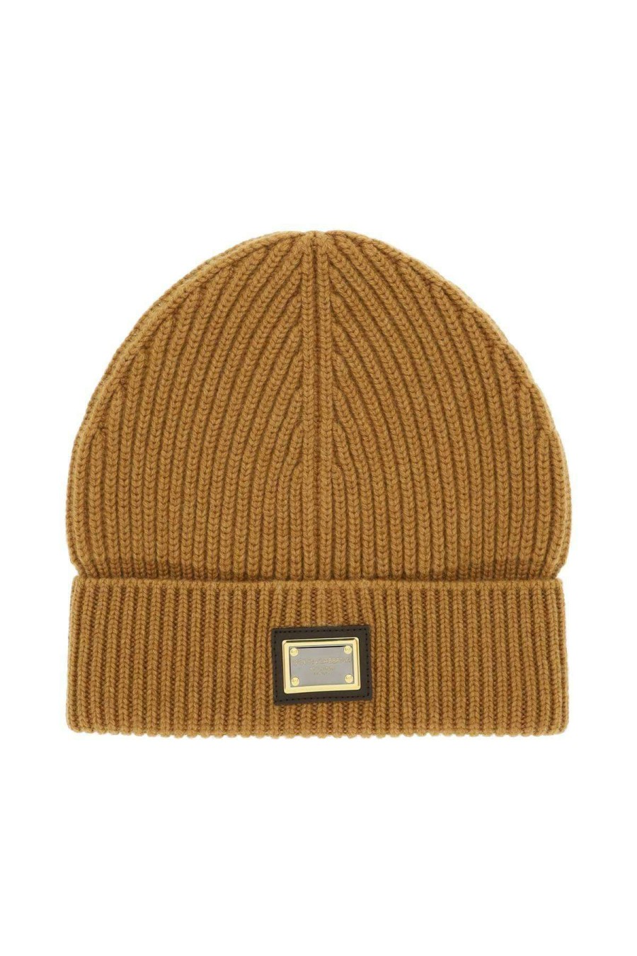 Men * | Beanie Hat With Logo Plate Dolce & Gabbana Hot Selling Brown