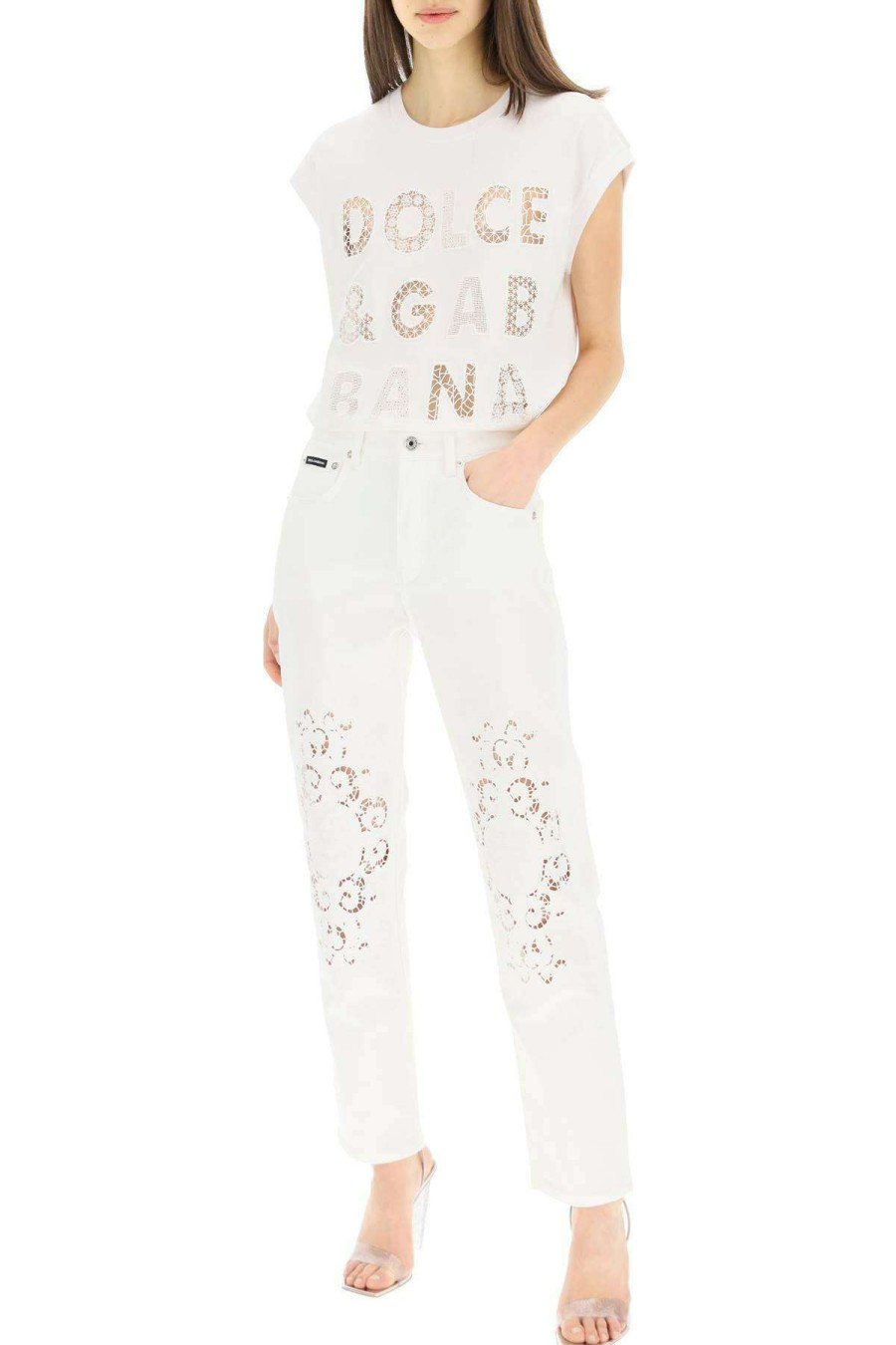 Women * | Jeans With Cut Out Embroidery Dolce & Gabbana Excellent Quality White