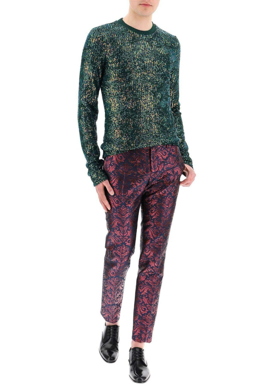 Men * | Lurex Jacquard Trousers Dolce & Gabbana Limited Edition Blue/Red