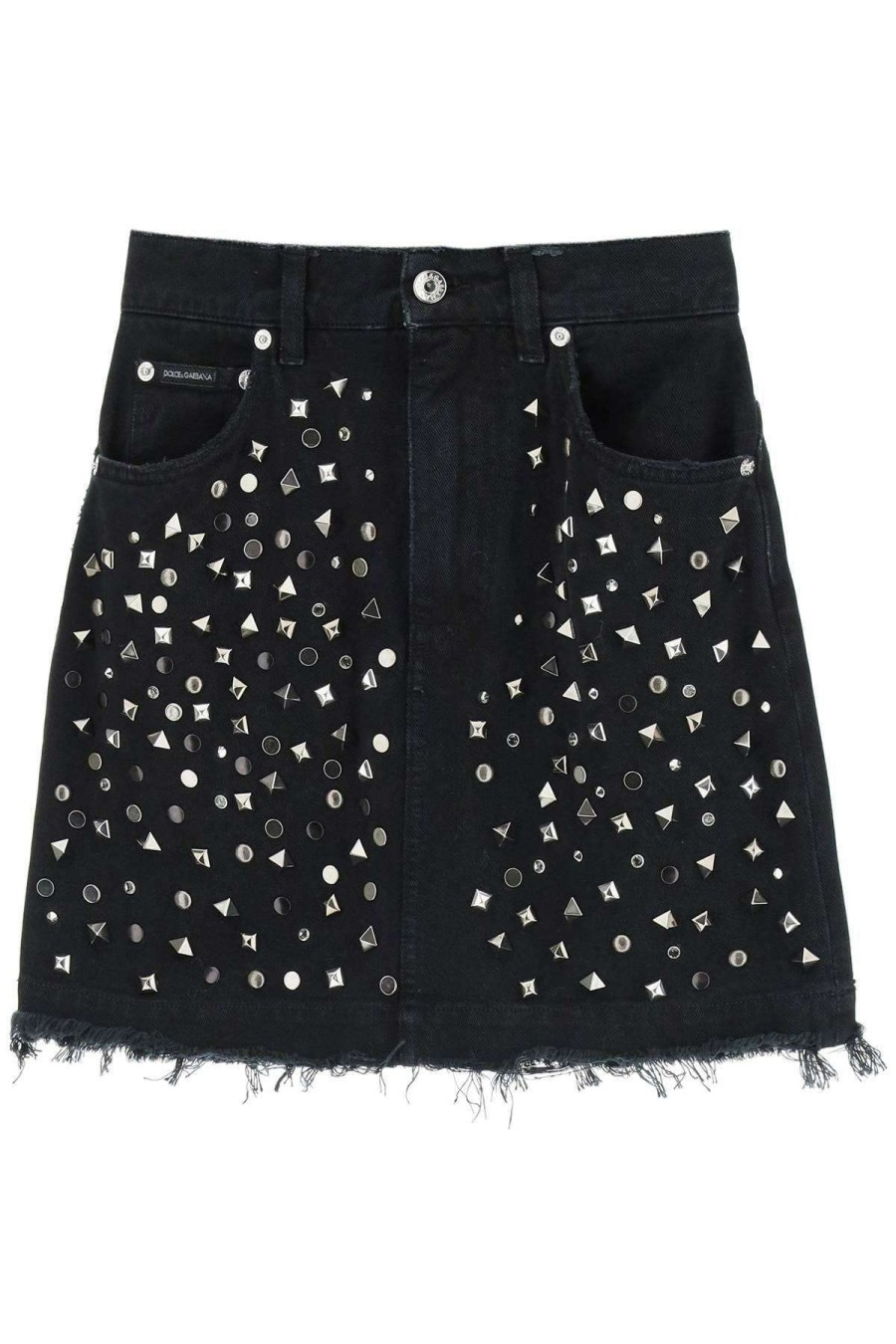 Women * | Studded Denim Mini Skirt Dolce & Gabbana Low Price Black