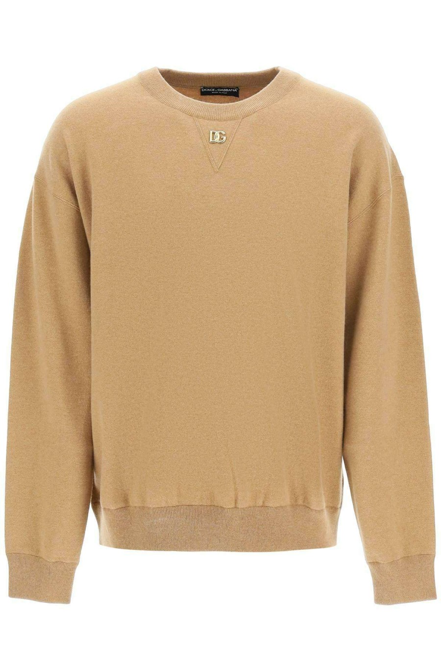 Men * | Cashmere Sweater With Metal Logo Dolce & Gabbana Online Sales Beige/Brown