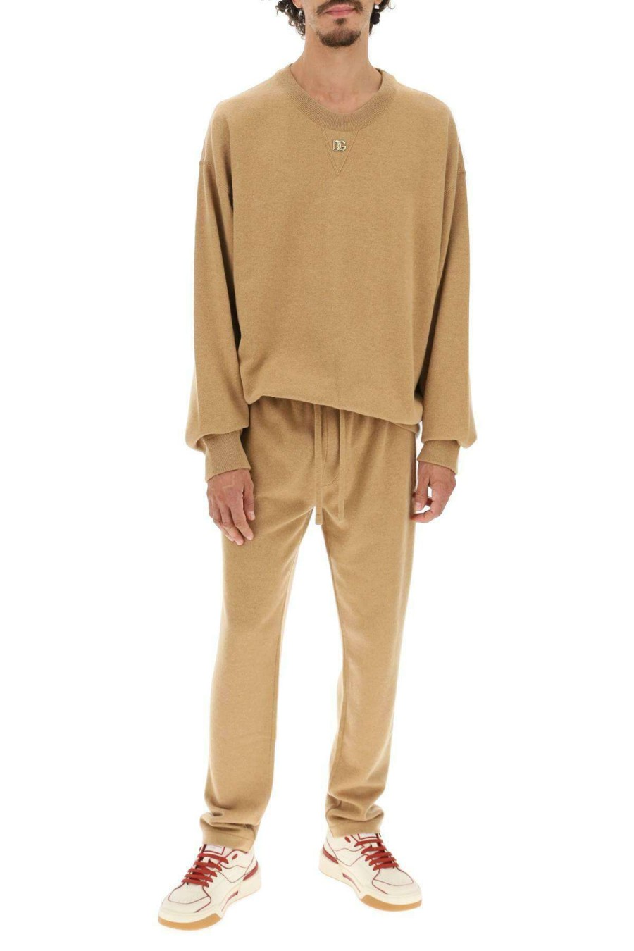 Men * | Cashmere Sweater With Metal Logo Dolce & Gabbana Online Sales Beige/Brown