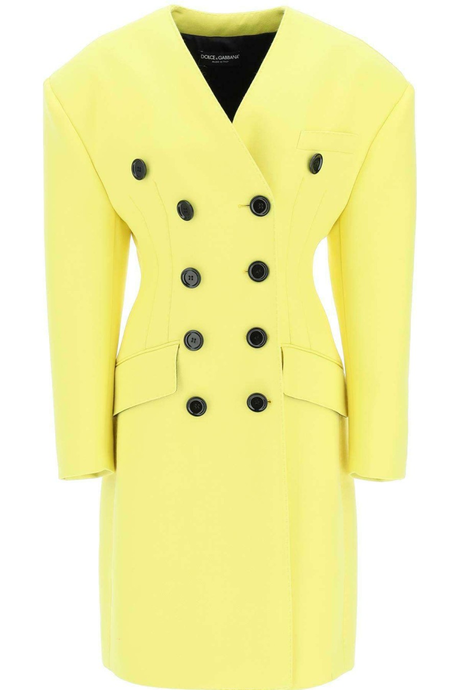 Women * | Oversized Shoulders Wool Coat Dolce & Gabbana Latest Yellow