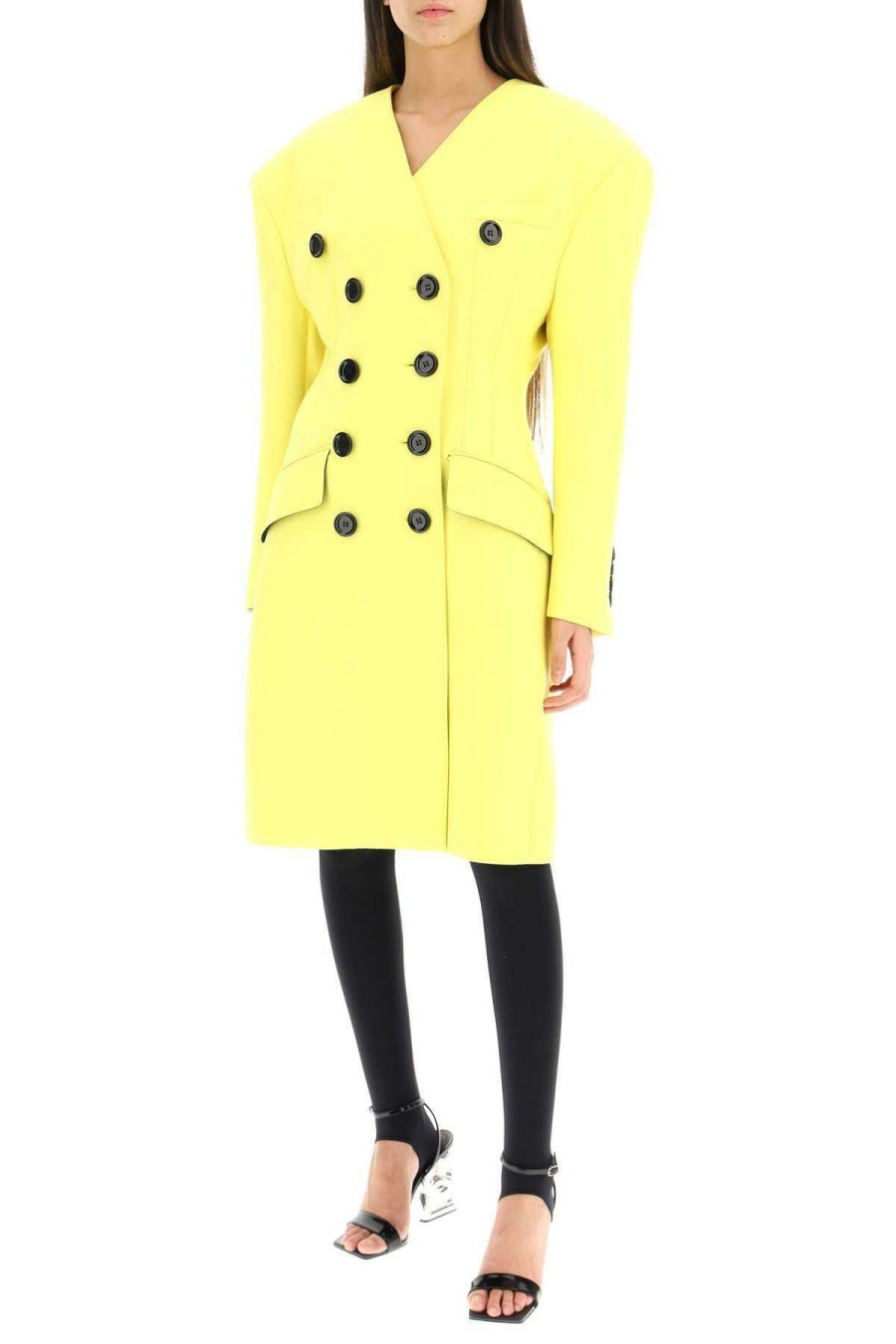 Women * | Oversized Shoulders Wool Coat Dolce & Gabbana Latest Yellow