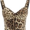 Women * | Leopard Print Silk Bustier Top Dolce & Gabbana New Threads Beige/Brown