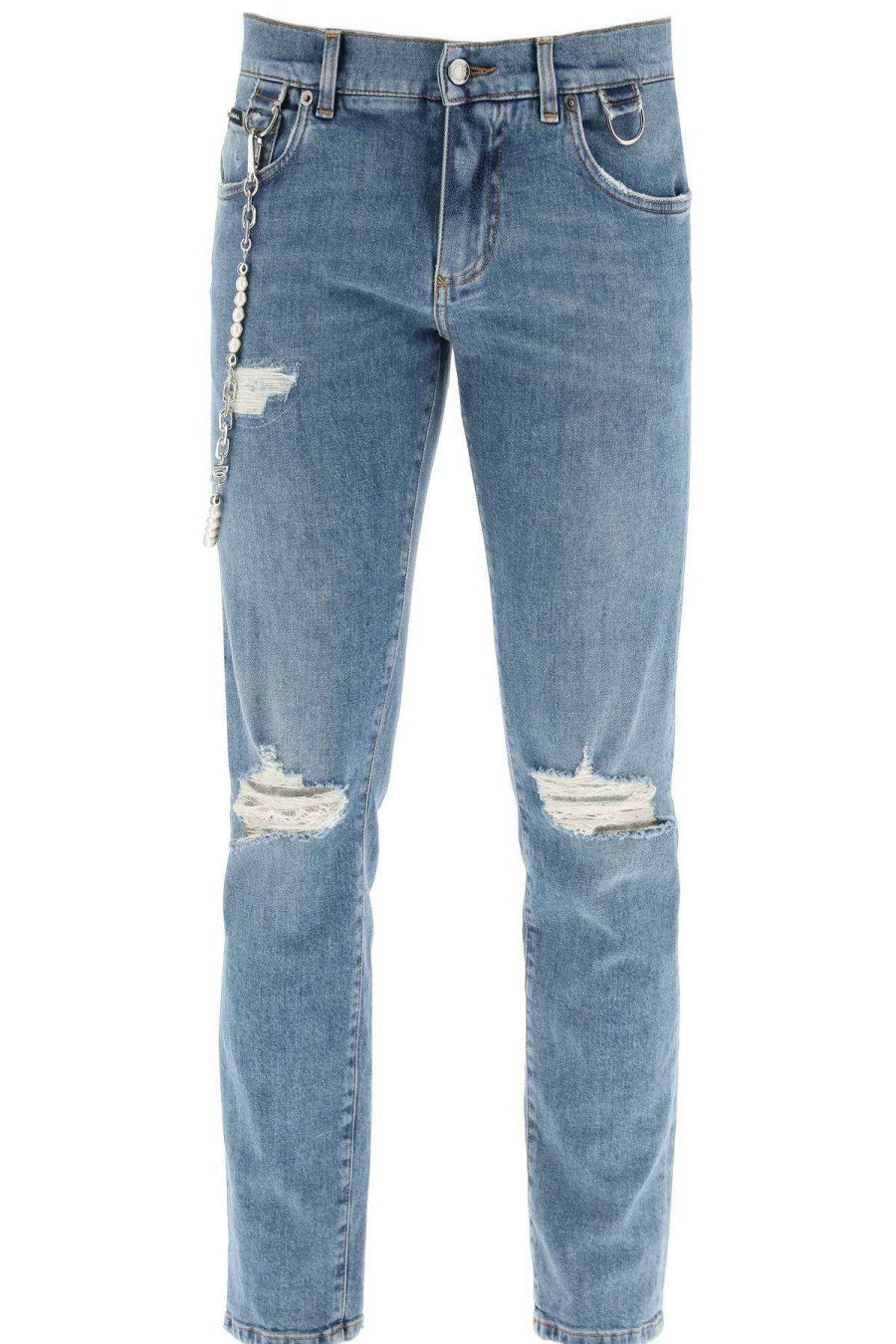 Men * | Destroyed Jeans With Keychain Dolce & Gabbana Bestsellers Blue