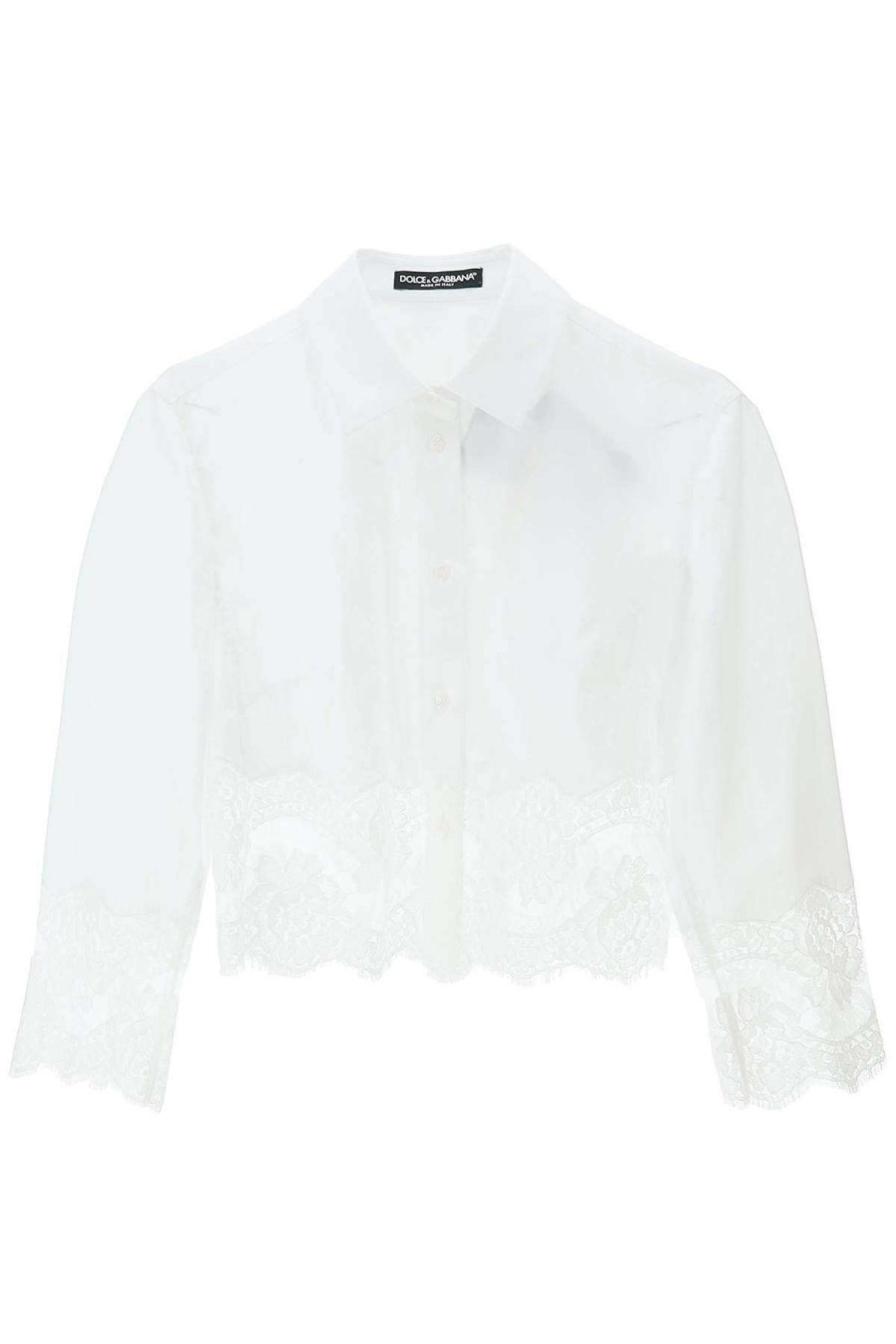 Women * | Cropped Shirt With Lace Trimming Dolce & Gabbana New Threads White