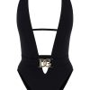 Women * | Plunging Neckline Belted Swimsuit Dolce & Gabbana Online Sales Black