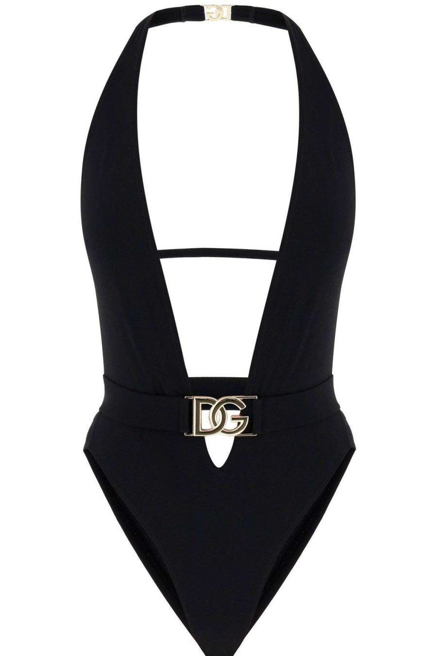 Women * | Plunging Neckline Belted Swimsuit Dolce & Gabbana Online Sales Black