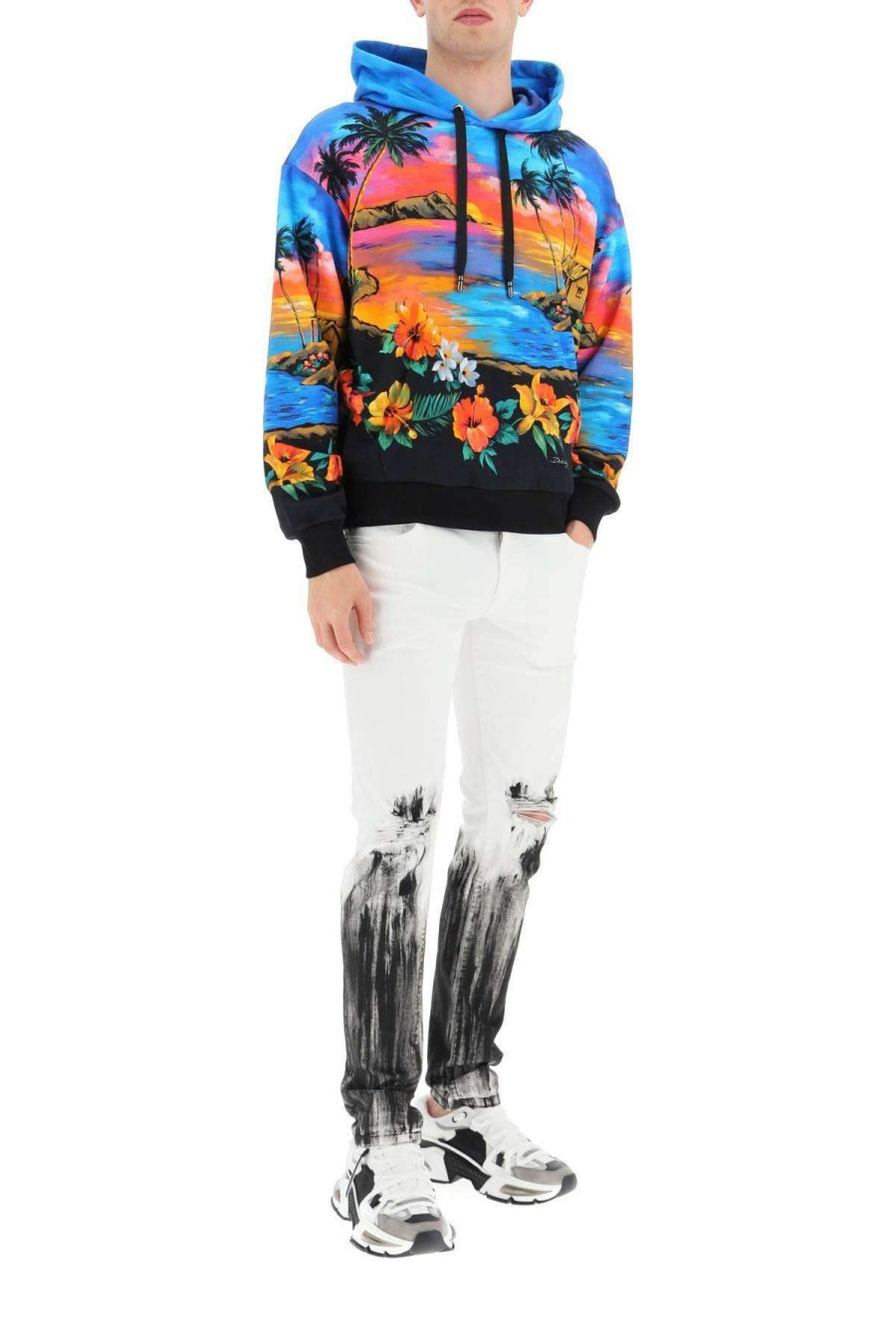 Men * | Hawaii Print Hoodie Dolce & Gabbana Cheap Online Blue/Orange/Black