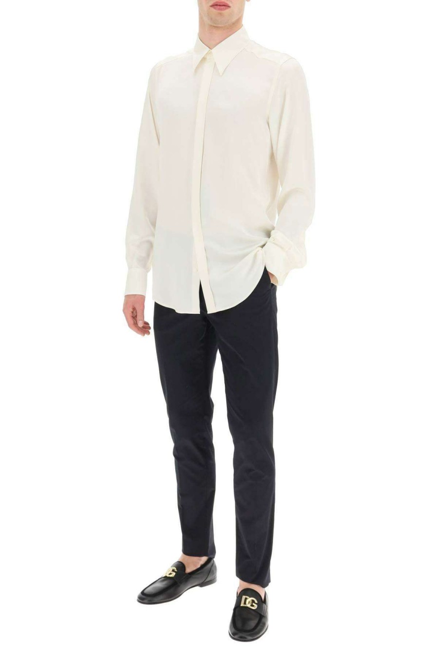 Men * | Satin 'Martini' Shirt Dolce & Gabbana Discounts White