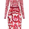 Women * | Midi Silk Dress With Maiolica Motif Dolce & Gabbana Original White/Fuchsia